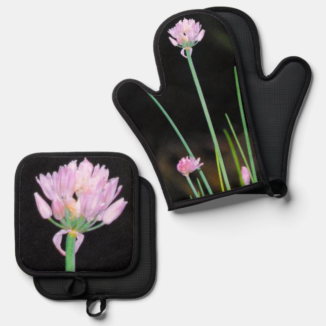 Chives Flowers  Oven Mitt & Pot Holder Set (Front/Back)