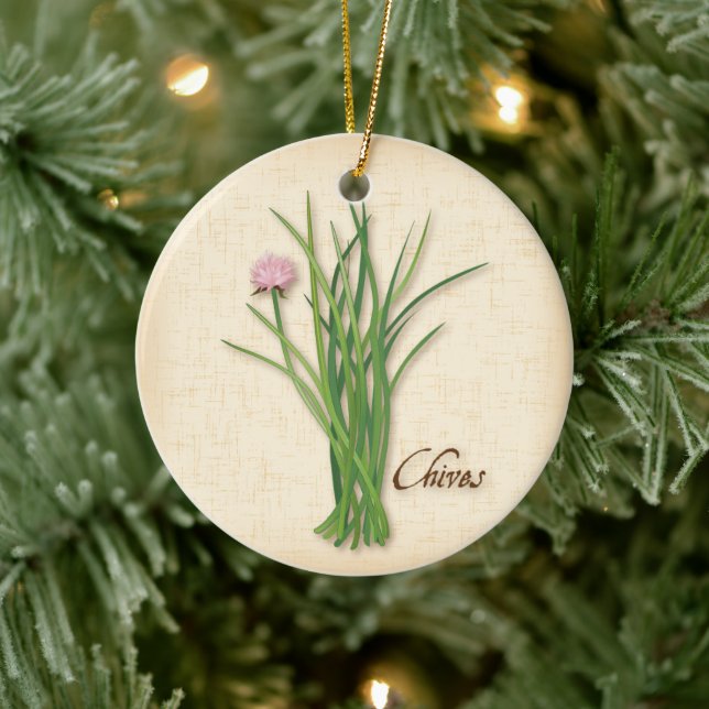 Chives Herb, Pink Flowers Ceramic Ornament (Tree)