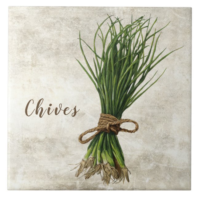 Chives Rustic Herbs Spices Faux Ceramic Tile (Front)