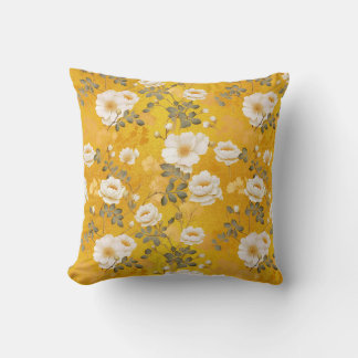 Chiyogami floral pattern in yellow throw pillow