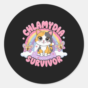 Chlamydia Survivor Cat Meme Funny Shirts For Men A Classic Round Sticker
