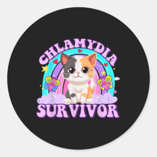 Chlamydia Survivor Cat Meme Funny Shirts For Men A Classic Round Sticker