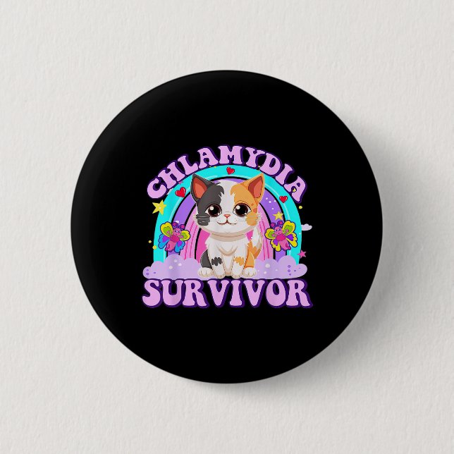 Chlamydia Survivor Cat Rainbow  2 Inch Round Button (Front)