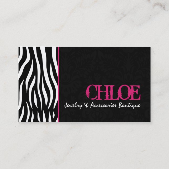 Chloe Black & Hot Pink Zebra Chic Business Card (Front)