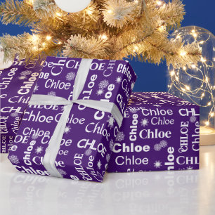 CHLOE Custom Name With Snowflakes  Wrapping Paper