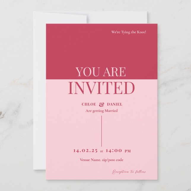 CHLOE Modern Bold Pink Wedding Invitation Card (Front)