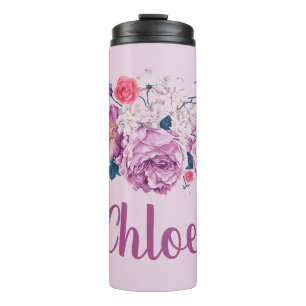 Chloe Name Floral Custom Vintage Pink Girl Flower Thermal Tumbler