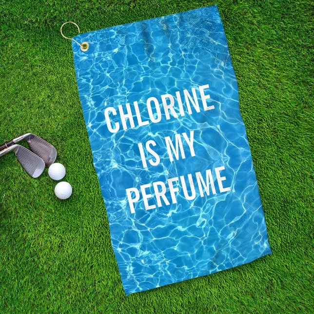 Chlorine Is My Perfume Swimming Pool Typographic Golf Towel (Creator Uploaded)