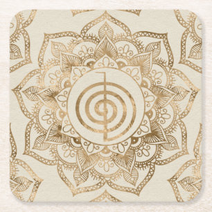 Cho Ku Rei - pastel gold lotus mandala Square Paper Coaster