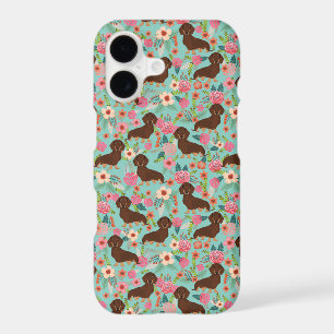 Choc and Tan Doxie Phone case - dog florals mint