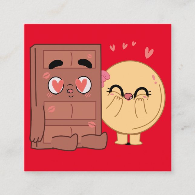 Choco And Pancake Couples Love Valentine Matching  Square Business Card (Front)