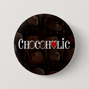 Chocoholic, Dark Brown and Red Heart Funny Design 2 Inch Round Button