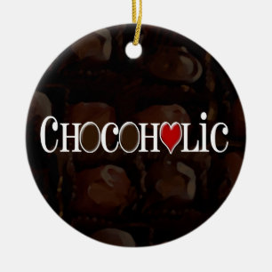 Chocoholic, Dark Brown and Red Heart Funny Design Ceramic Ornament
