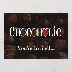 Chocoholic, Dark Brown and Red Heart Funny Design Invitation