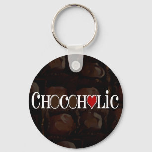 Chocoholic, Dark Brown and Red Heart Funny Design Keychain