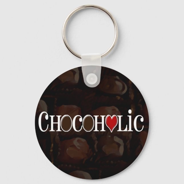 Chocoholic, Dark Brown and Red Heart Funny Design Keychain (Front)