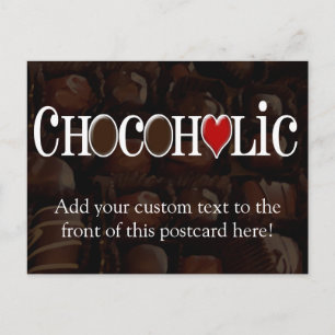 Chocoholic, Dark Brown and Red Heart Funny Design Postcard