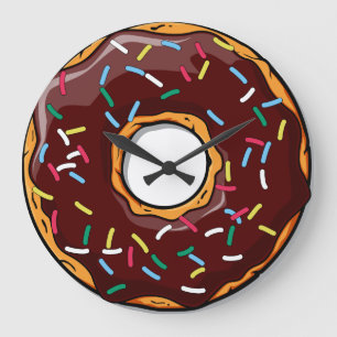 Chocolare Glazed Dounut with Sprinkles Large Clock