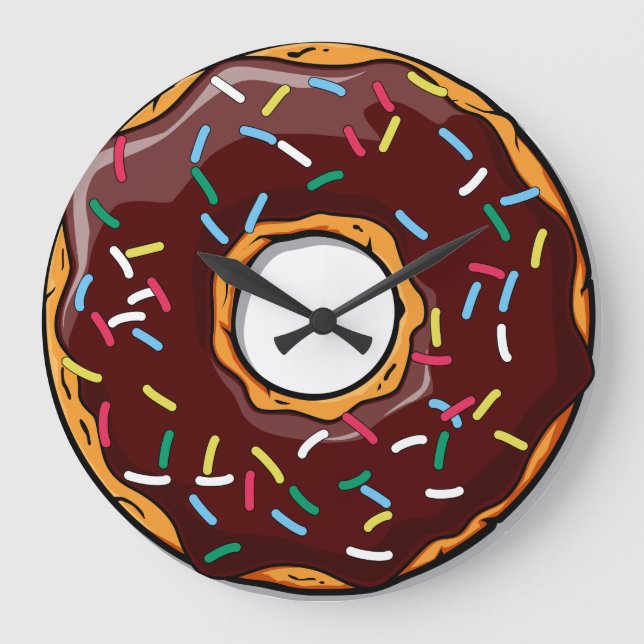 Chocolare Glazed Dounut with Sprinkles Large Clock (Front)