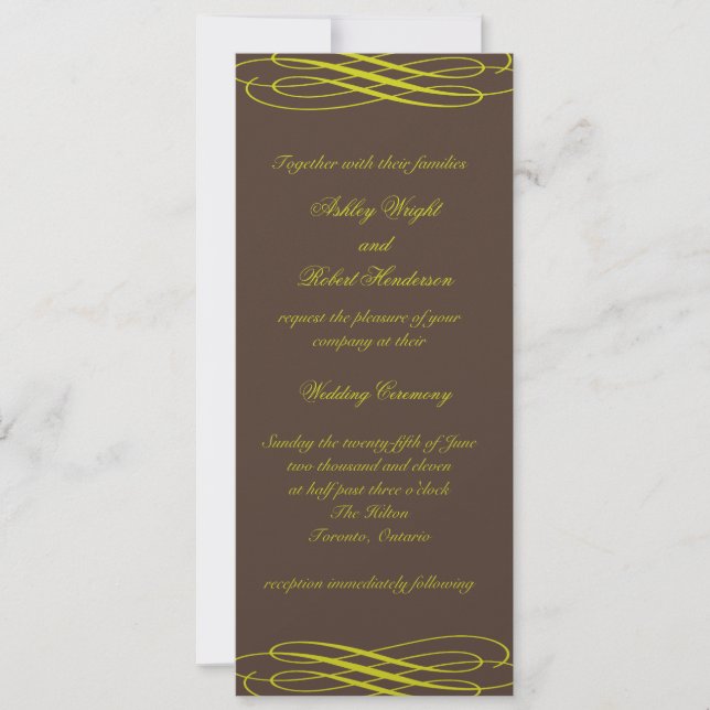 Chocolat avec Faire-part de mariage de rubans doré (Devant)