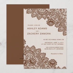 Chocolat Brown Vintage Faire-part de mariage dente