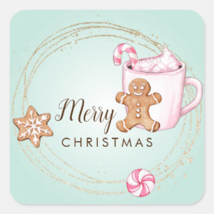 Chocolat chaud autocollants cadeaux de Noël