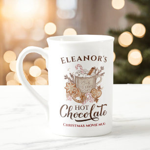 Chocolat chaud Nom Beige Bone Chine Mug de Noël
