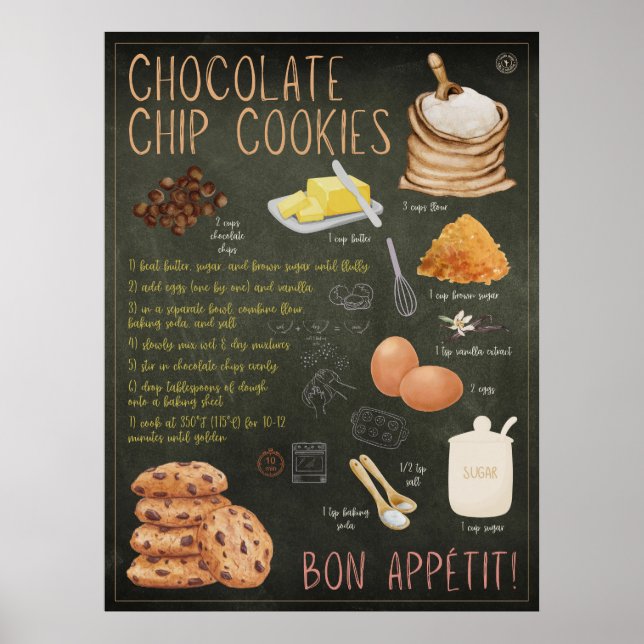 Chocolat Chip Cookies Recette Tableau noir Imprime (Devant)