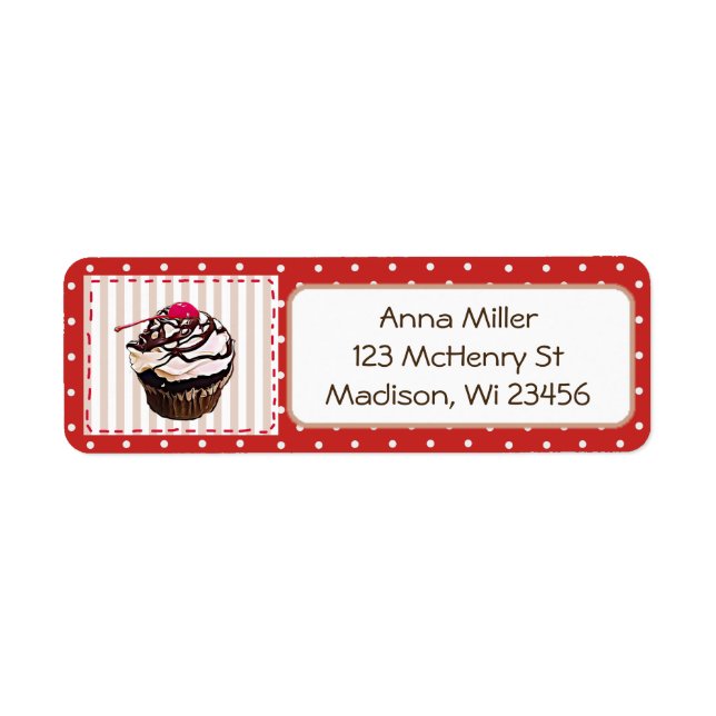 Chocolat Cupcake Rouge Polka Dot Whimsical Étiquet (Devant)
