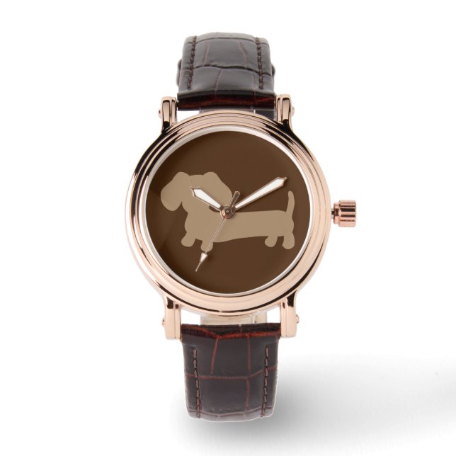 Chocolat Dachshund Montre En Cuir Brown Dachshund (Recto)