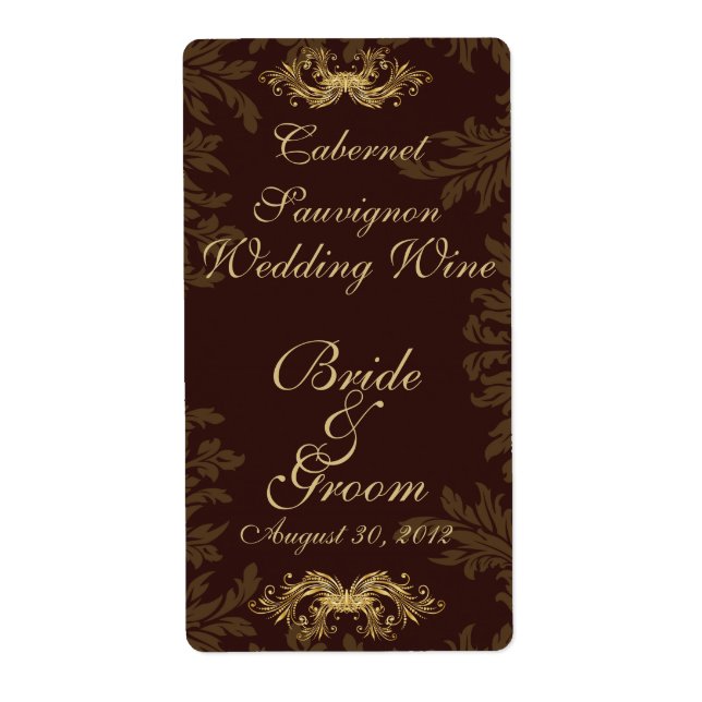 Chocolat Damask 2 Mariage Étiquette de vin (Devant)