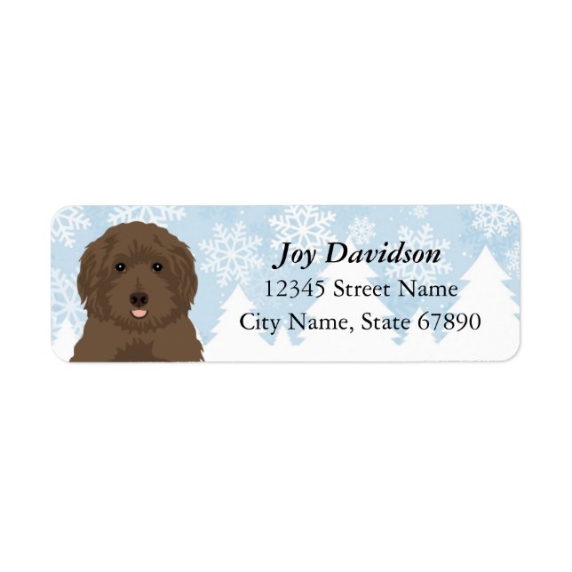 Chocolat Labradoodé Étiquettes de adresse d'hiver (Devant)