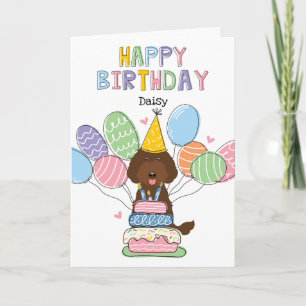 Chocolat Labradoodle Chien Bonne Carte d'Anniversa