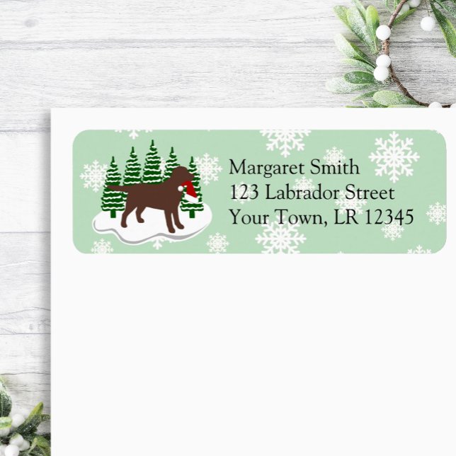 Chocolat Labrador À feuillage persistant Adresse d (Chocolate Labrador Evergreen Silhouette Design Return Address Label for Labrador Owners.)