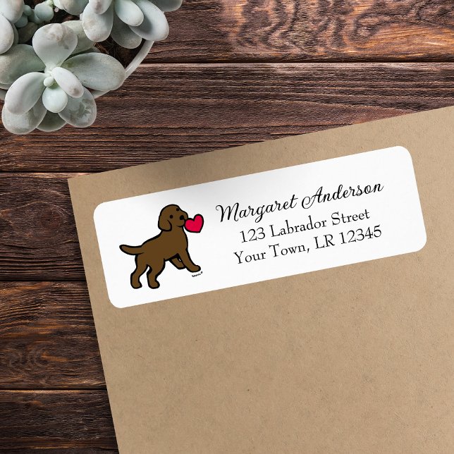 Chocolat Labrador Chiot Petit Coeur (Chocolate Labrador Puppy Little Heart Return Address Labels for Labrador Owners.  Labrador Cartoon.)
