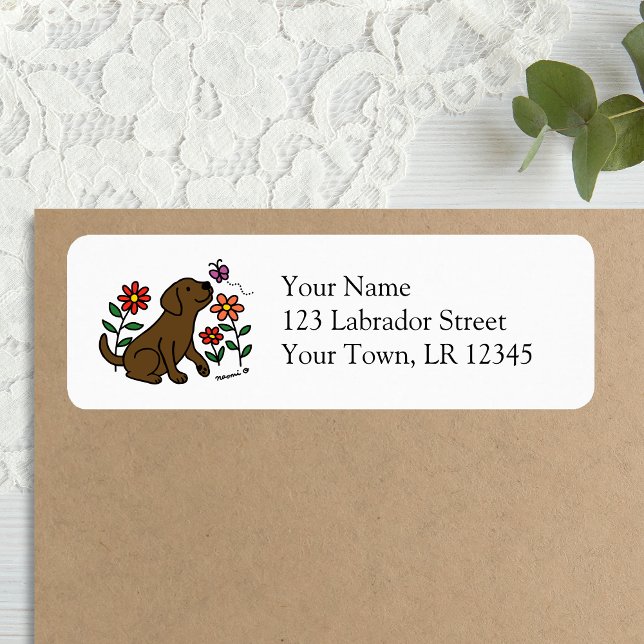 Chocolat Labrador et vert (Chocolate Labrador Cartoon Design Return Address Label for Labrador Owners.  Cute floral design.)