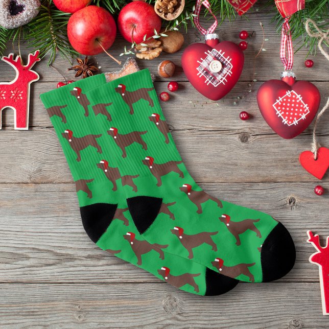 Chocolat Labrador Silhouette Père Noël Noël (Chocolate Labrador Silhouette Santa Hat Design Christmas Socks for Chocolate Labrador Owners.  )