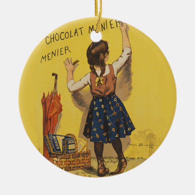 Chocolat Menier Little Girl Wall Writing  Ceramic Ornament (Front)