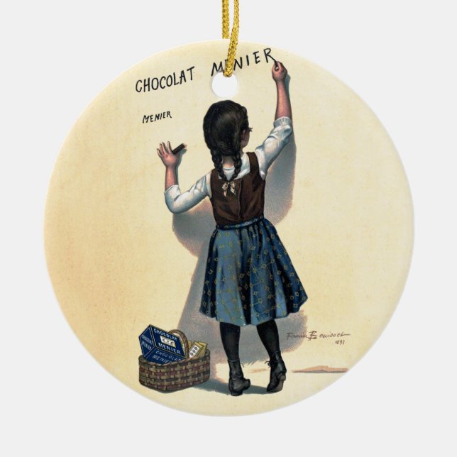 Chocolat Menier Little Girl Wall Writing  Ceramic Ornament (Front)