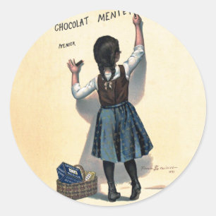 Chocolat Menier Little Girl Wall Writing Classic Round Sticker