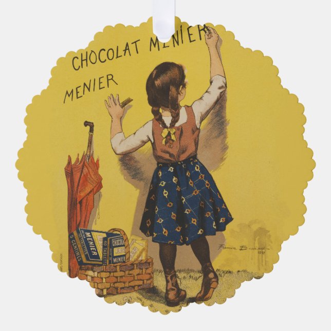 Chocolat Menier Little Girl Wall Writing  Ornament Card (Front)