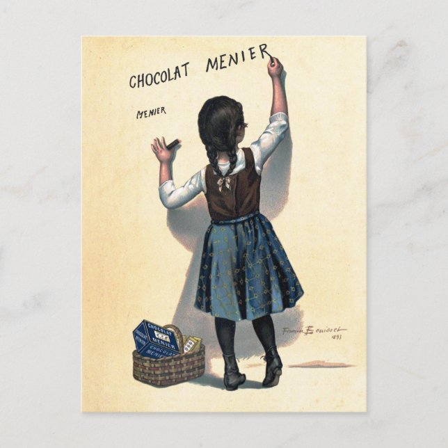 Chocolat Menier Little Girl Wall Writing  Postcard (Front)