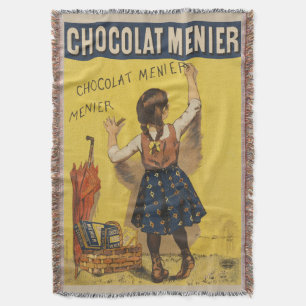 Chocolat Menier Little Girl Wall Writing  Throw Blanket
