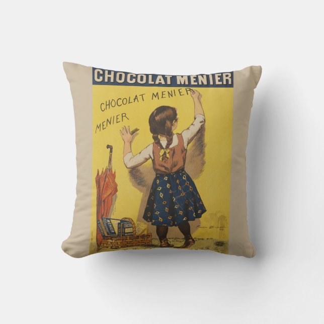 Chocolat Menier Little Girl Wall Writing  Throw Pillow (Front)