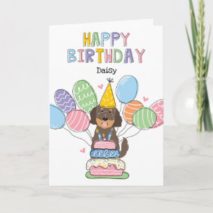 Chocolat Tan Goldendoodle Chien Bonne Carte d'Anni