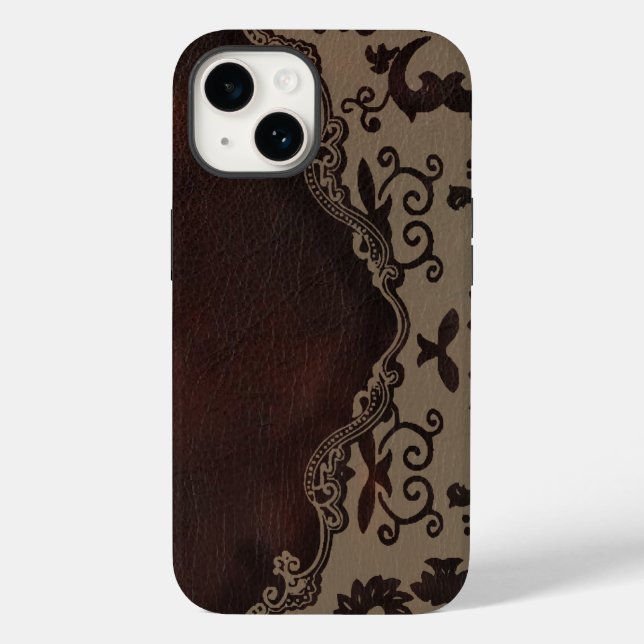 chocolat tendance cuir Brown Damask iphone5 coque (Verso)