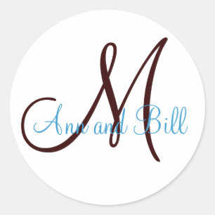 Chocolat Turquoise Mariage Monogramme Noms Sticker