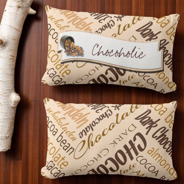 Chocolate, Almonds and Dark Chocolate Text Design Lumbar Pillow (front template and back word cloud only pillow)