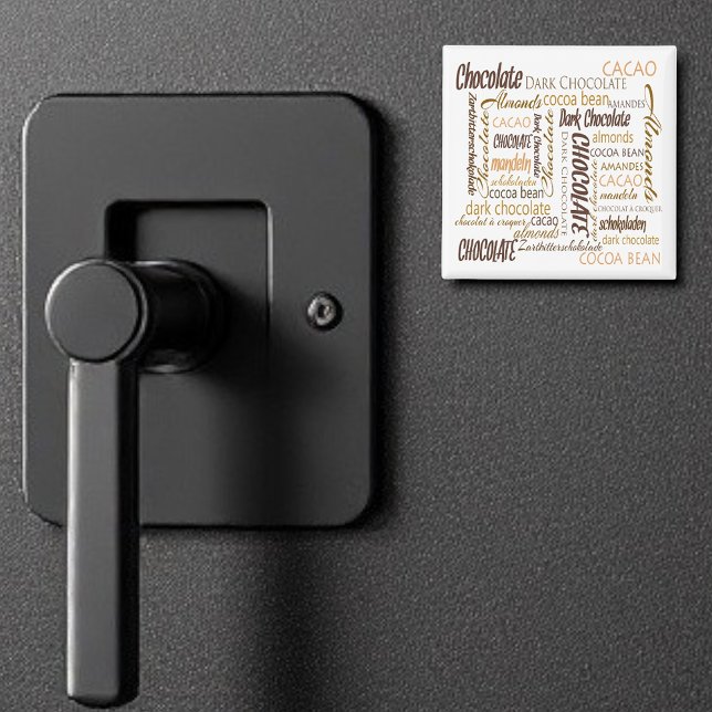 Chocolate, Almonds and Dark Chocolate Text Design Magnet (chocolate lover 2" square magnet)