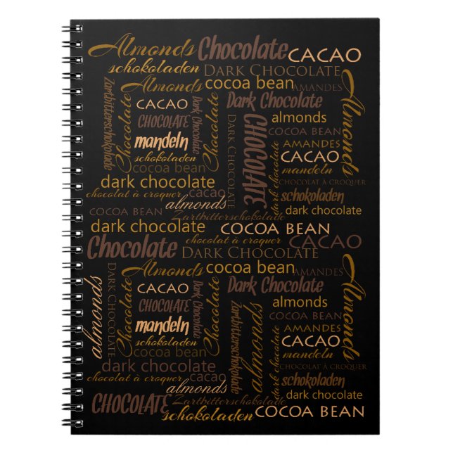 Chocolate, Almonds and Dark Chocolate Text Design Notebook (Front)